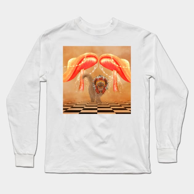 Funny cat with indian headdress Long Sleeve T-Shirt by Nicky2342